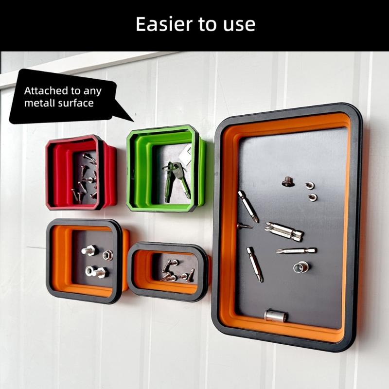 Space Saving Foldable Silicone Magnetic Tray Dish Organizer For Automotive Repair Tool And Hardware With Strong Grip