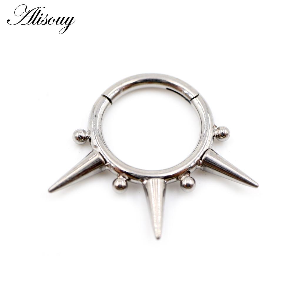 Alisouy 1PC G23 Titan Stahl Kegel Ball Spike Klapp Clicker Nase Septum Ringe Ohr Hoop Knorpel Ohrring Körper piercing Schmuck