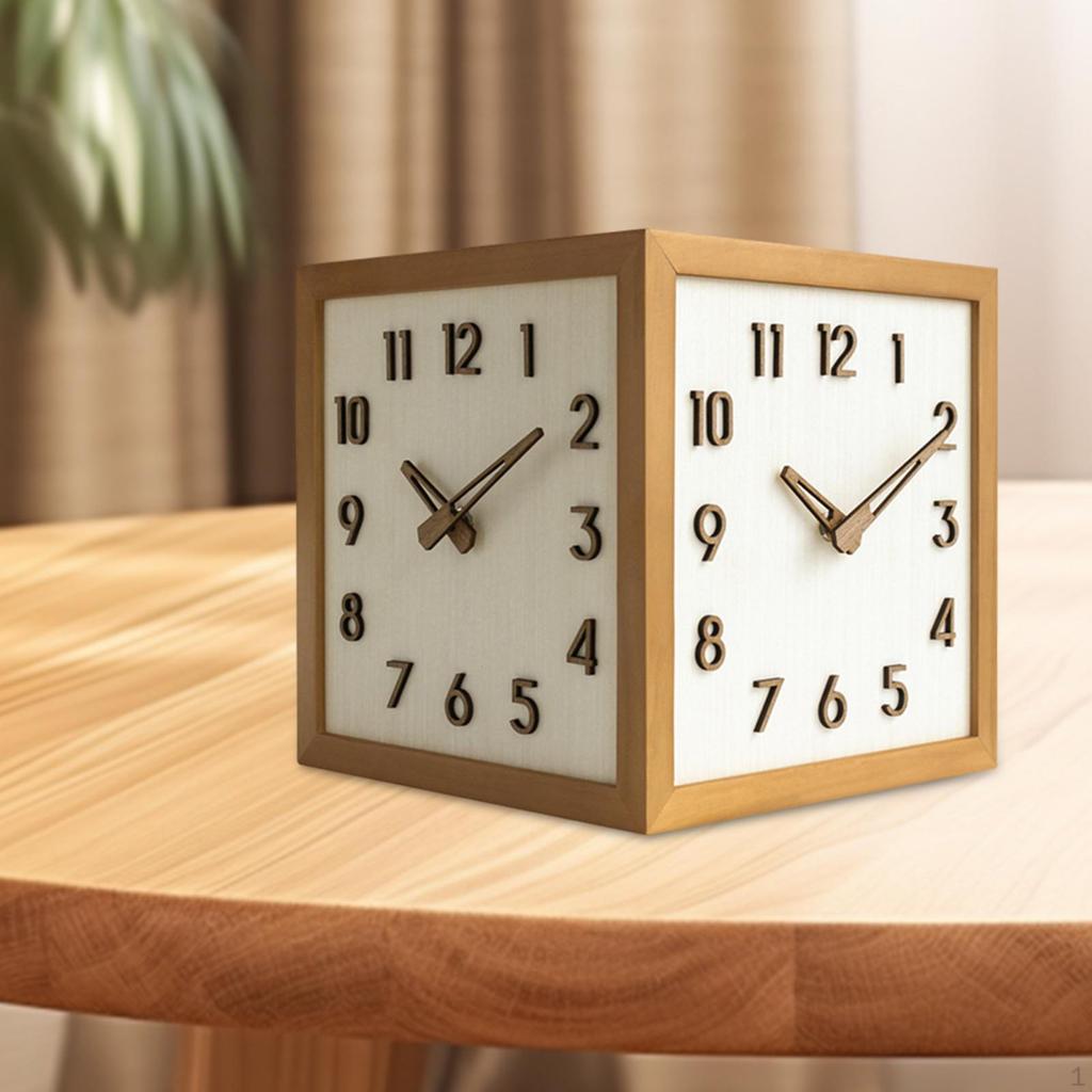 Sided Corner Wall Clock Decorative 9x9inch Solid Wood for Hallway, Bar Multifunctional Stylish