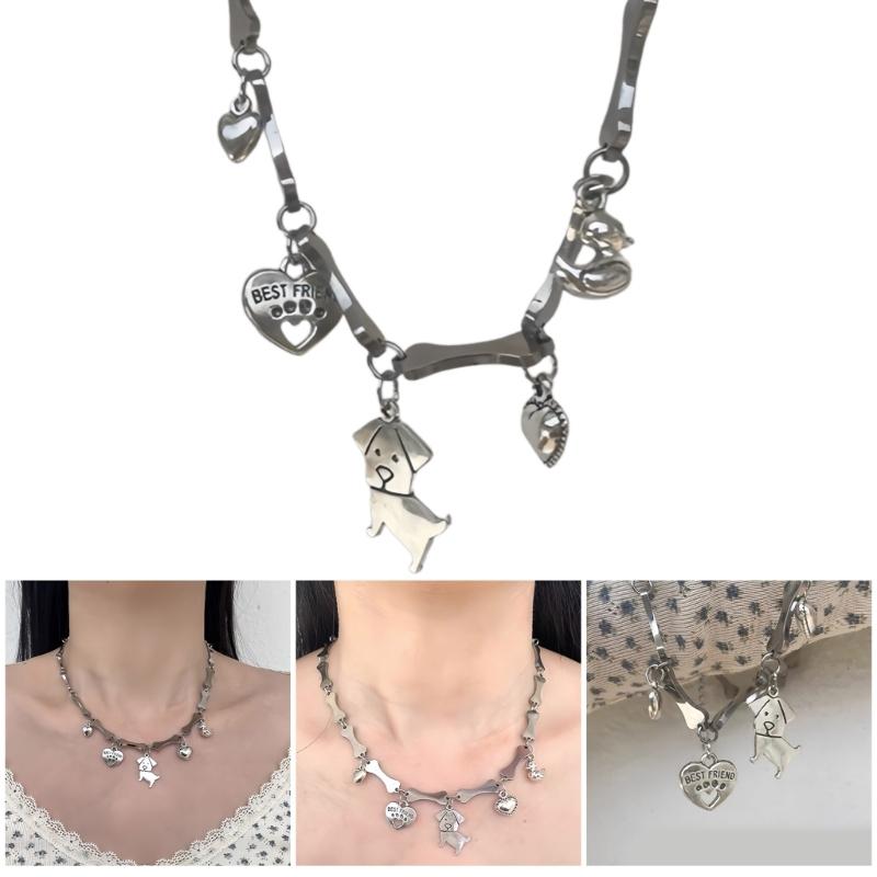 Adjustable Length Neckchain Dog Pendant Necklace Unique Bone Chain Choker Party Jewelry Stylish Feminine Neck Accessory