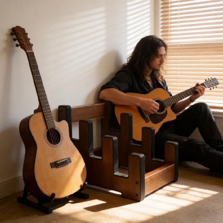 Professional Guitar Display Rack Soft Lining Protects Instruments Holds 3 Guitars Compact for Studio Home Decoration