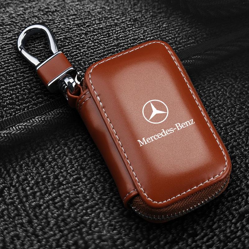 1ks Kožený Znak Pouzdro na Klíče od Auta Klíčenka Zipové Pouzdro Taška Pro Mercedes Benz AMG GLC GLA CLA GL A B C E S Třídy W176 W246 W205 X253 X156 C117