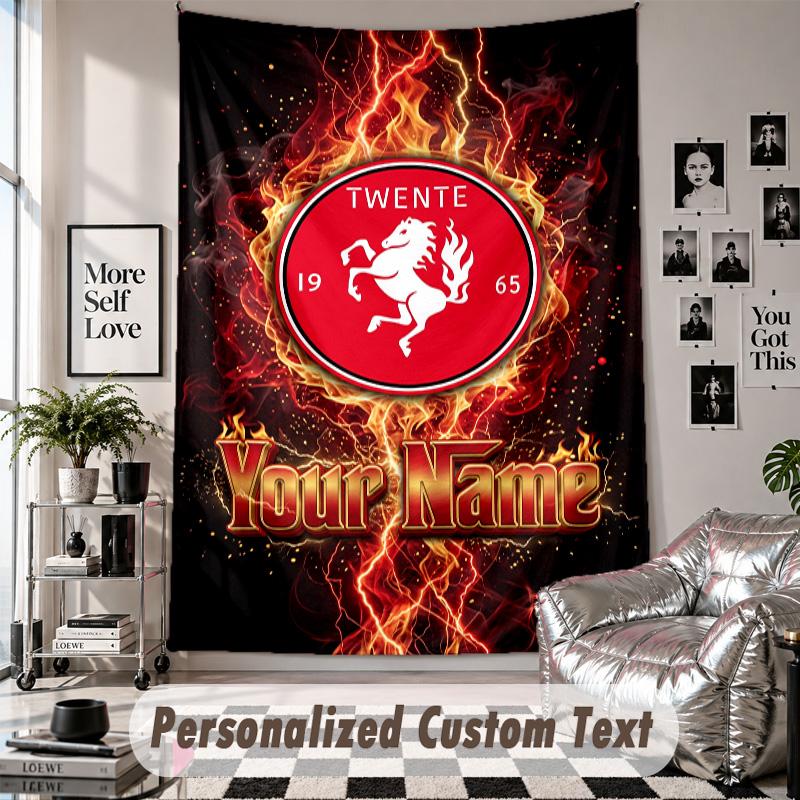 Arazzo da Appendere alla Parete con Nome e Testo Personalizzati, Arazzo Decorativo FC Twente per Camera da Letto