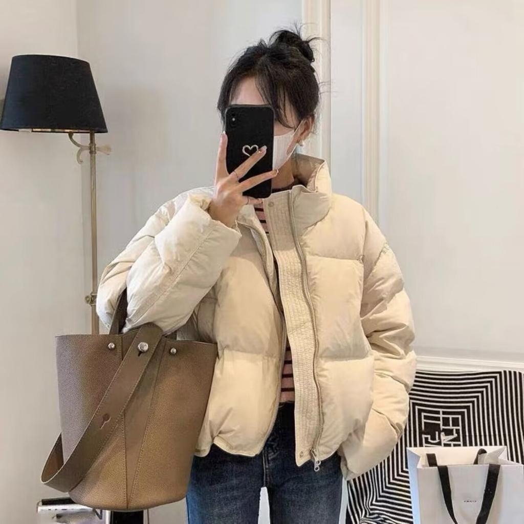 Women's Winter Stand-up Collar Short Bread Clothing Ladies Solid Color Loose Casual Jacket
