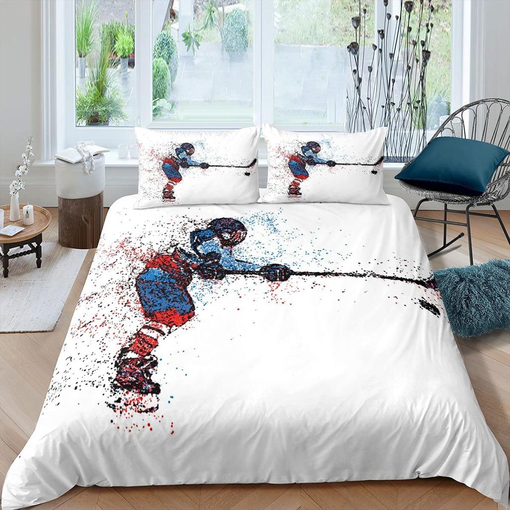 Comforter Ice Hockey Boys Puck King Size Sports Games Theme Bedding Set For Kids Youth Adult Men Winter Match