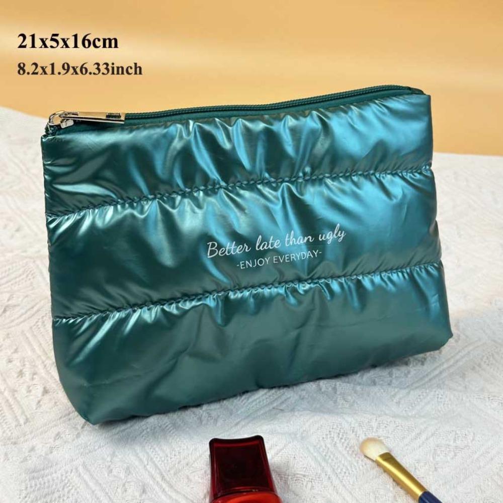 New Shiny Fluffy Makeup Bag Large Capacity Zipper Pouch Toiletries Skincare Storage Bag Quilted Puffer Cosmetic Bag Women