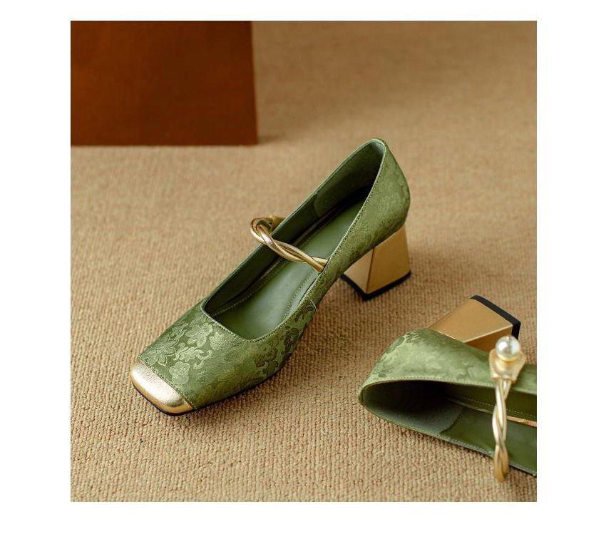 Dámské jarní Mary Jane lodičky s jedním páskem a barevným blokováním - Robustní perlový podpatek, Čtvercová špička, Nový čínský styl, Inspirované Francií.