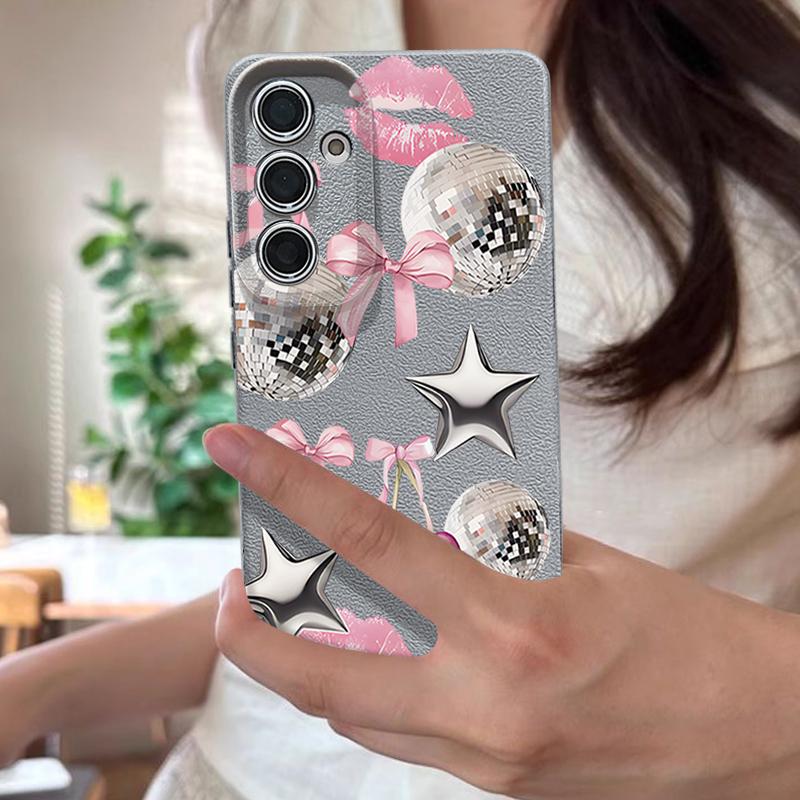 Cherry Bowknots Lips Disco Ball Pattern Case For Samsung Galaxy A57 A56 A55 A54 5G A37 A36 A35 A34 A17 A16 A15 A14 Leather Texture Silicone Cover