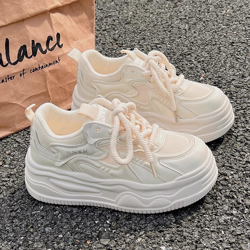 Little White Shoes Women's 2024 New Summer Mesh Shoes Breathable Mesh Thick Sole Heightening with Skirt Board Shoes Sports and Leisure Shoes