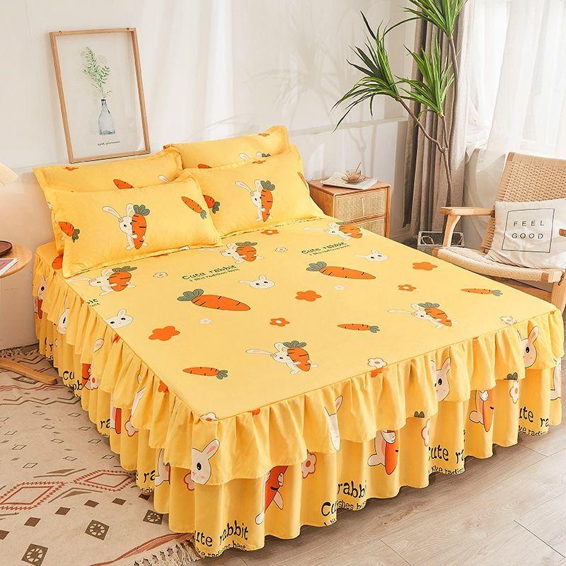Bedroom Floral Bed Skirt Korean Non-slip Dustproof Bedspread Students Bedding Single Double Mattress Protector Household Decor