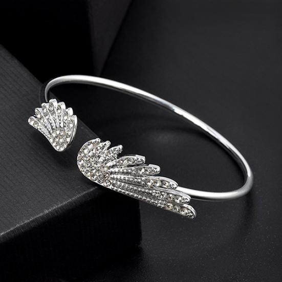 Women's Fashion Silver Color Rhinestone Angel Wings Bangle Cuff Bracelet Jewelry