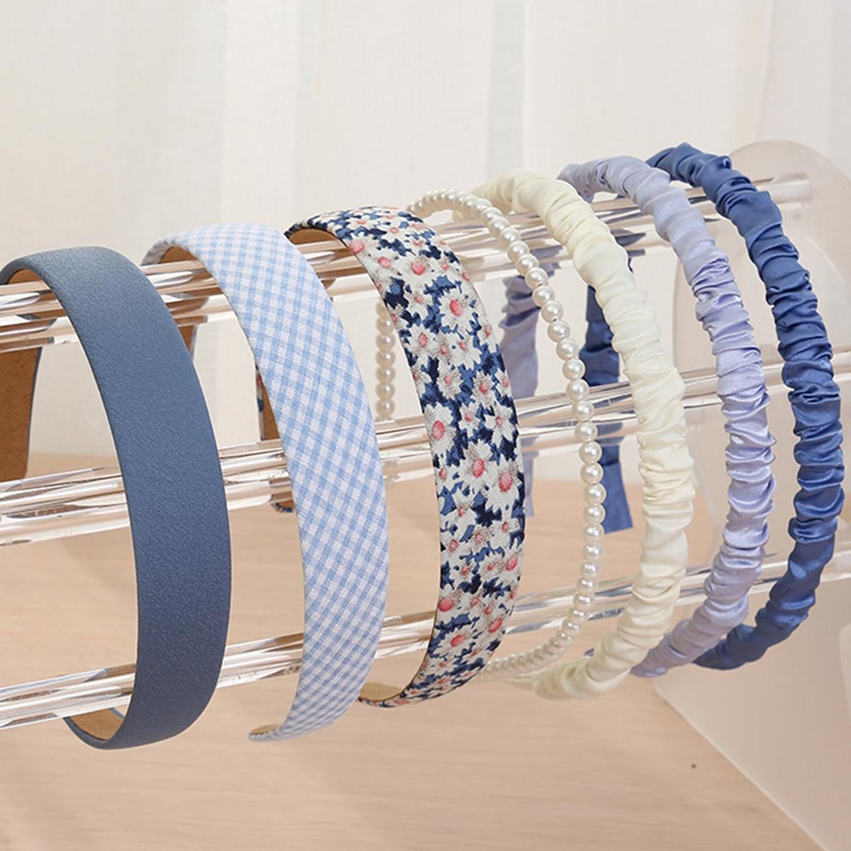 

7-Piece Set of Retro French-Style Versatile Floral and Plaid Headbands for Women, Suitable for Party Outfits and Outdoor Wear