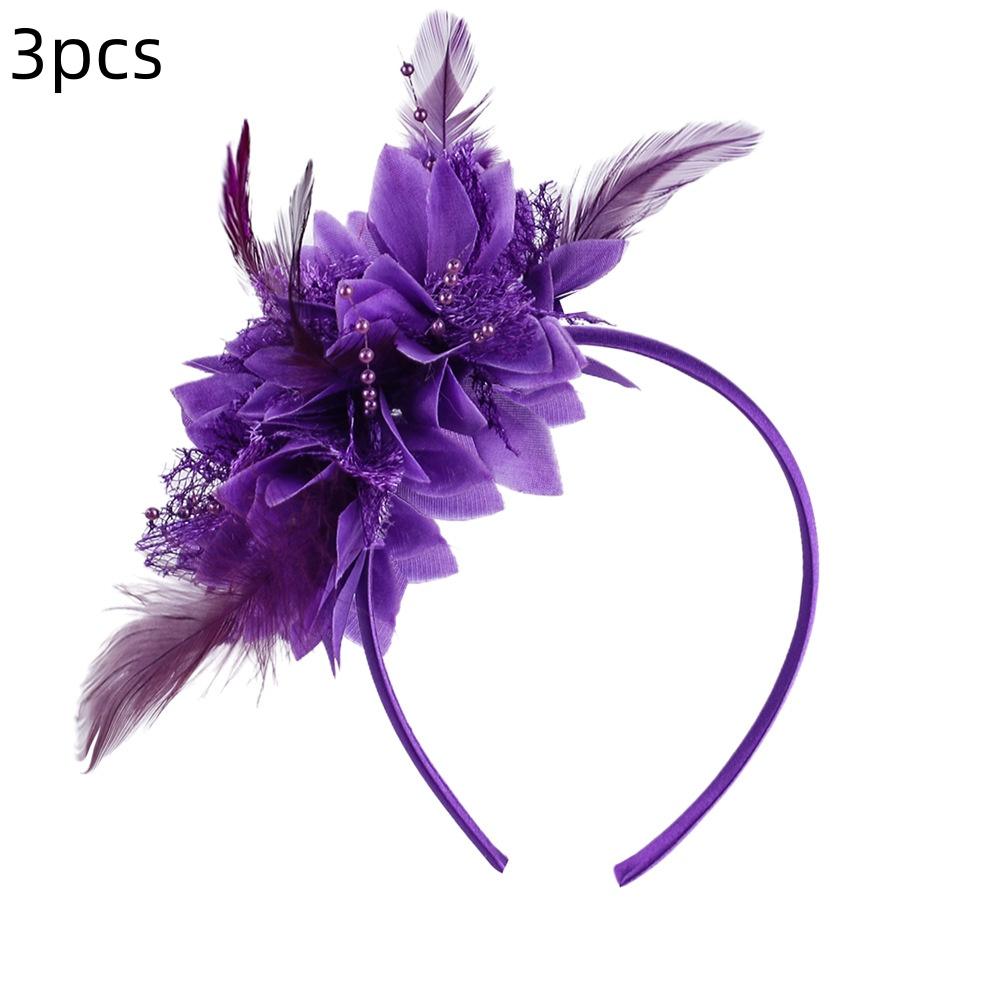 3pcs New Women Charming Fascinators Headband Flower Feather Mesh Yarn Cocktail Tea Party Alice Headwear Wedding Hair Accessories