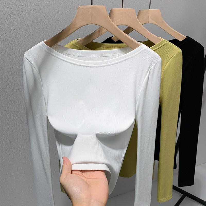 Modal Bottoming Shirt Women's New Women's Clothing Temperament One-word Shoulder Long-sleeved Inner Shirt Elastic Waist Top