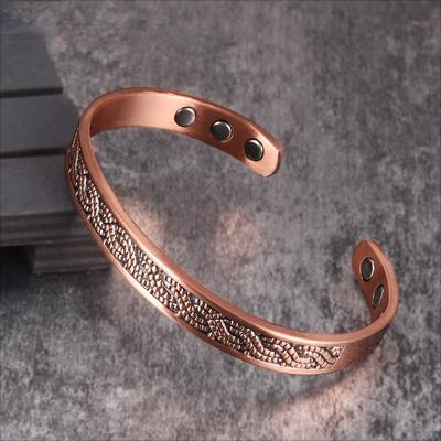 Ikuinen Pure Copper Bracelets Magnetic Adjustable Vintage 8.5mm Wide Open Cuff High Magnet Energy Bangles Resizable Jewelry