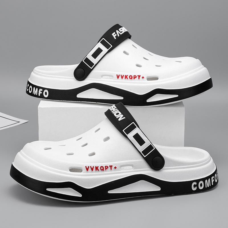 

Мужские летние дышащие сандалии из ЭВА: Легкие, Мягкая подошва, Закрытый носок, Пляжная обувь двойного назначения 40-41 чёрный/белый