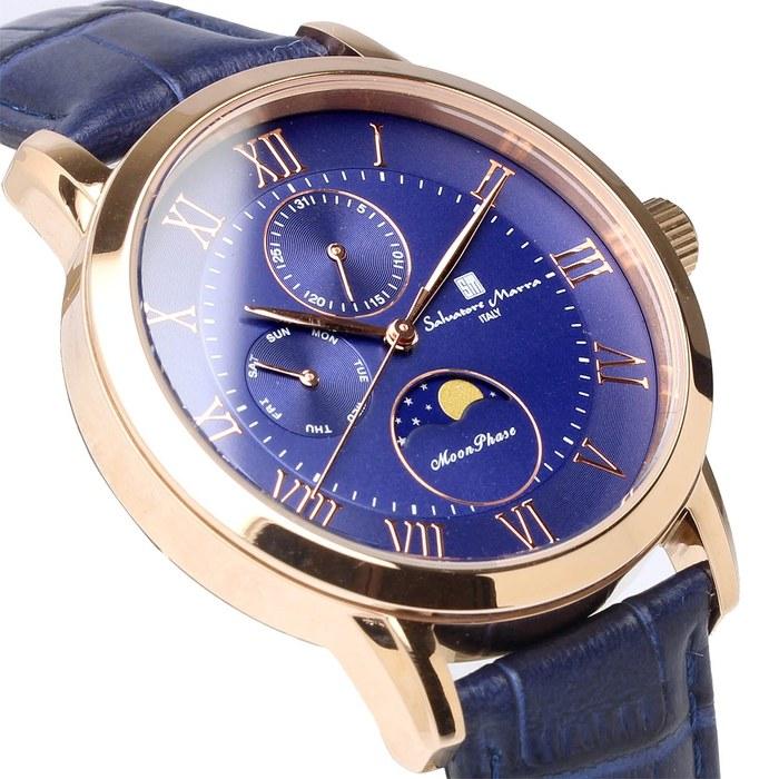 [Salvatore Marra] Watch Moon Phase Multi-Calendar 50m Waterproof Business Formal Men's Leather Strap Limited Edition Pink Gold Blue