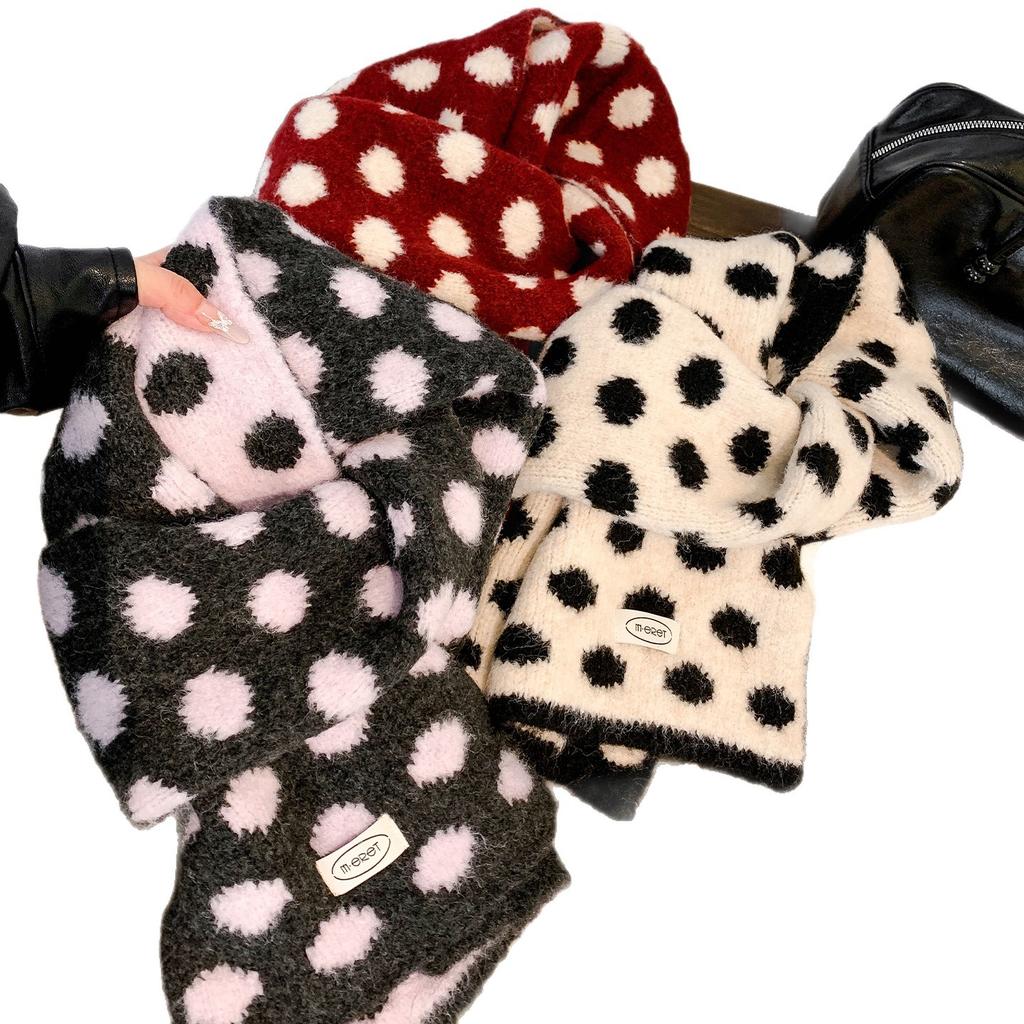Korean Double-sided Knitted Scarf with Large Wave Dots, Women's Autumn and Winter Literary Sense, Warm and Cold-proof Scarf, Lazy Wind