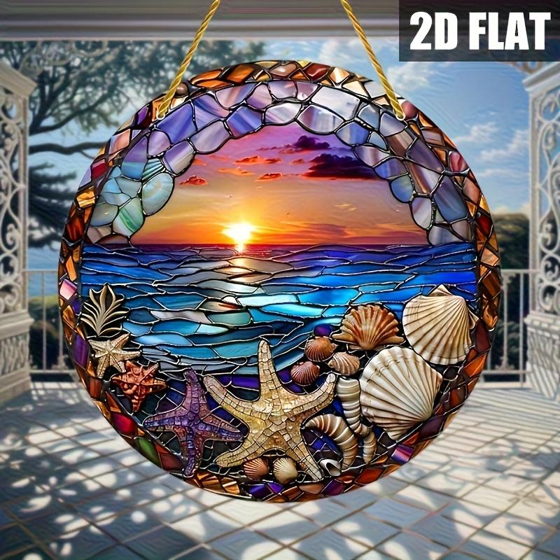 

2D Flat Acrylic Beach Sunset Stained Decoration , Use No Batteries/Electricity Needed, Unique Indoor/Outdoor Decoration , Multipurpose Traditional