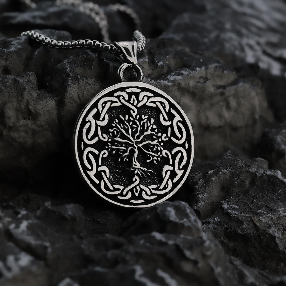 Vintage Stainless Steel Men's Tree of Life Pendant Necklace with Engraving
