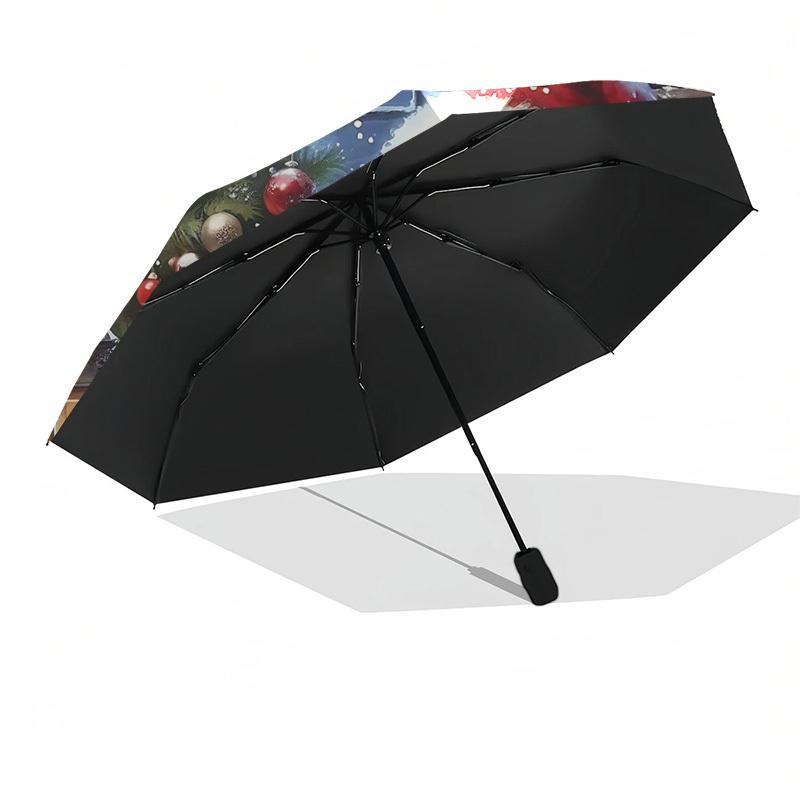 1pc Stained Glass Snowman Design Automatic Folding Umbrella, Portable 3-Fold Design with Iron Frame, Perfect for Outdoor Use, Festive Gift, Suitable f