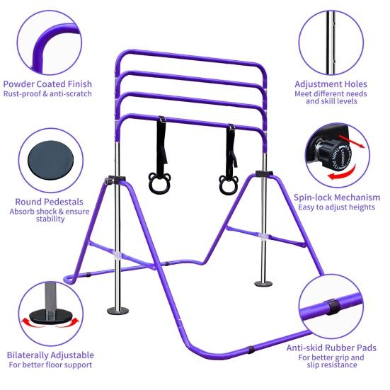 Sbarra da Ginnastica per Bambini, Altezza Regolabile da 88,9-129,54 Cm, Comoda per la Conservazione, Antiscivolo, Adatta per Allenamento a Casa/All'aperto per Principianti E