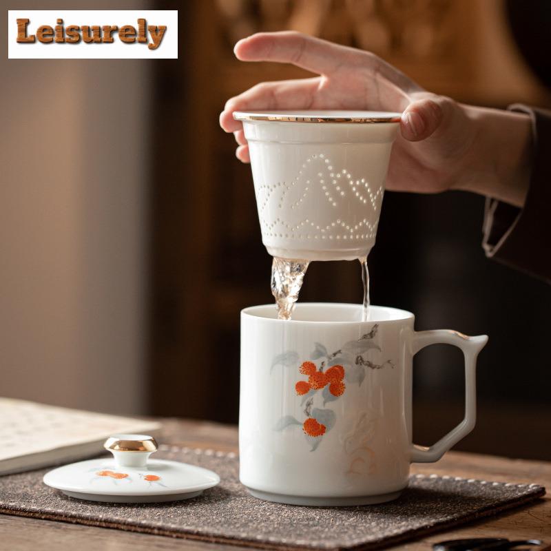 380ML Exquisite White Porcelain Filter Tea Separator Cup Personal Office Work Mug Tea Separation With Lid Filter Mug Drinkware