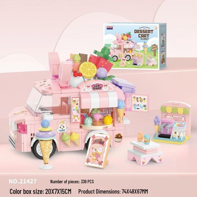 Micro Particle Building Blocks: Coffee, Burger, and Ice Cream Carts - Children s Educational Toy and Gift Ornament