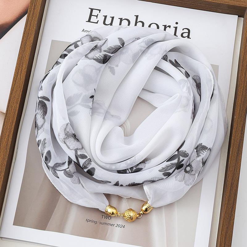 Sciarpa Quadrata in Seta Chiffon con Fibbia Magnetica di Lusso per Donna, Protezione per il Collo, Sciarpe alla Moda per l'Estate