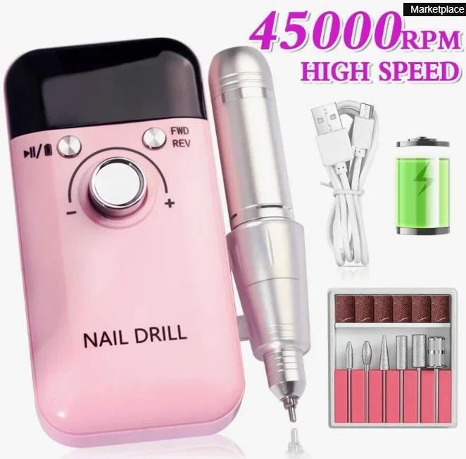 45000RPM electric nail drill with LCD low noise rechargeable nail polisher for polishing gel nail polish.