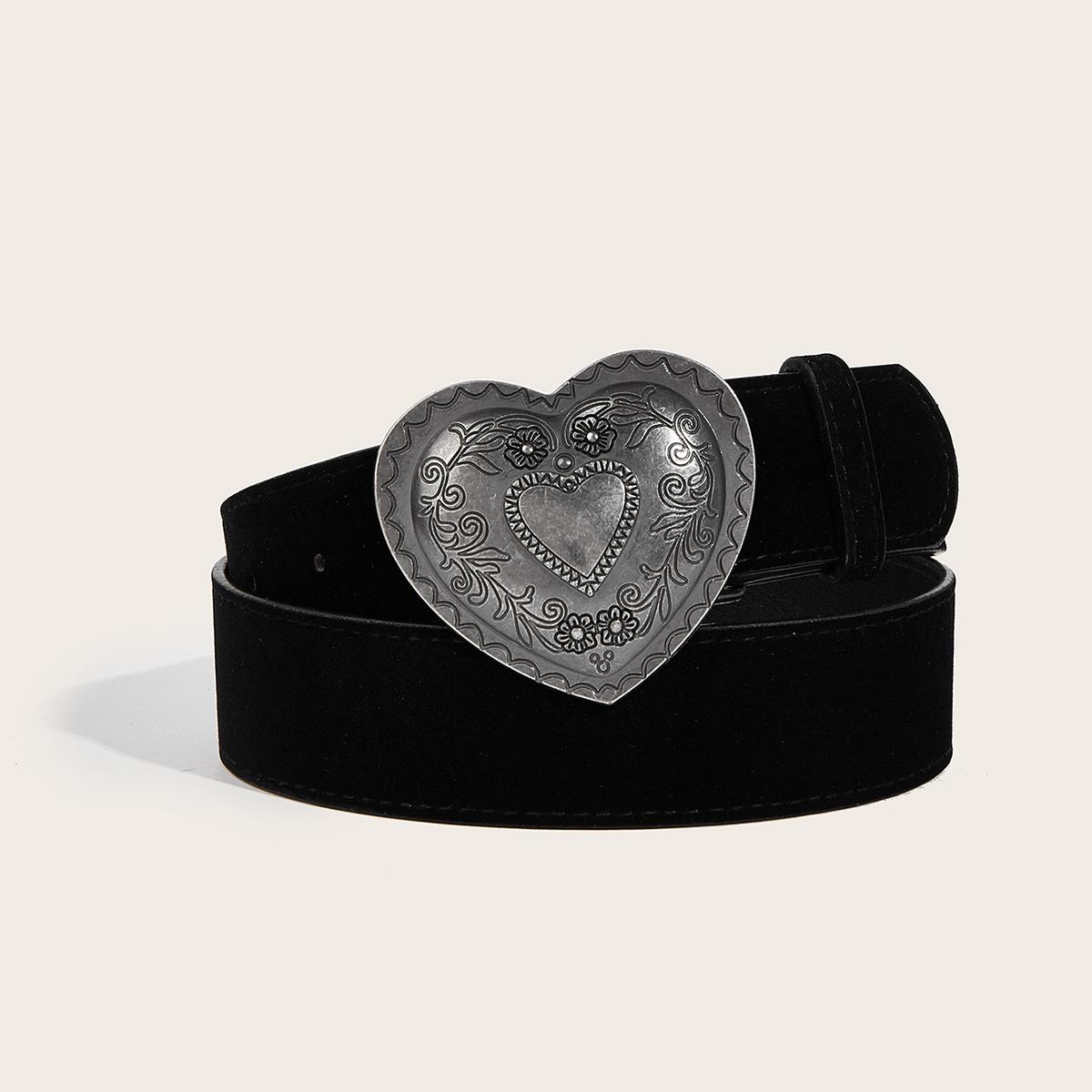 A Love Buckle Pattern PU Leather Belt Fashionable Casual Jeans 102cm