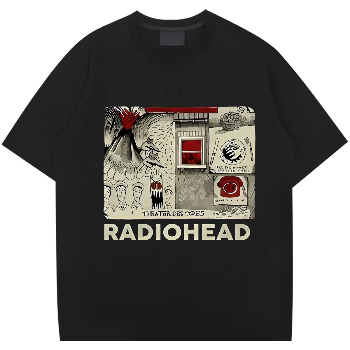 

RADIOHEAD Топы Большие размеры Круглый вырез Футболка Свободные Harajuku Для мужчин Женские футболки Футболка с принтом Уличная летняя одежда XXXXXL чёрный