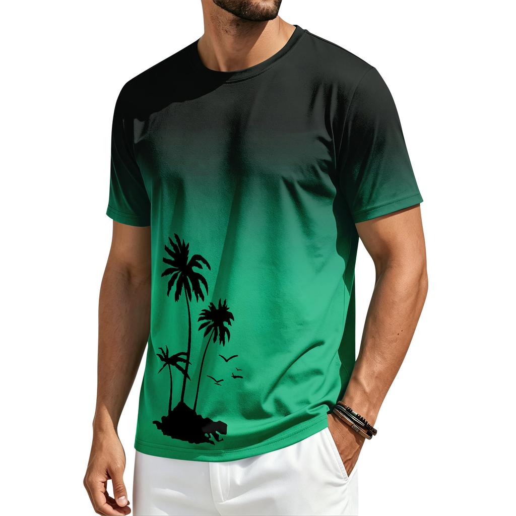 Men’s Summer Crew Neck Short Sleeve T Shirt with Hawaiian Print Casual Comfortable Fit Lightweight Top