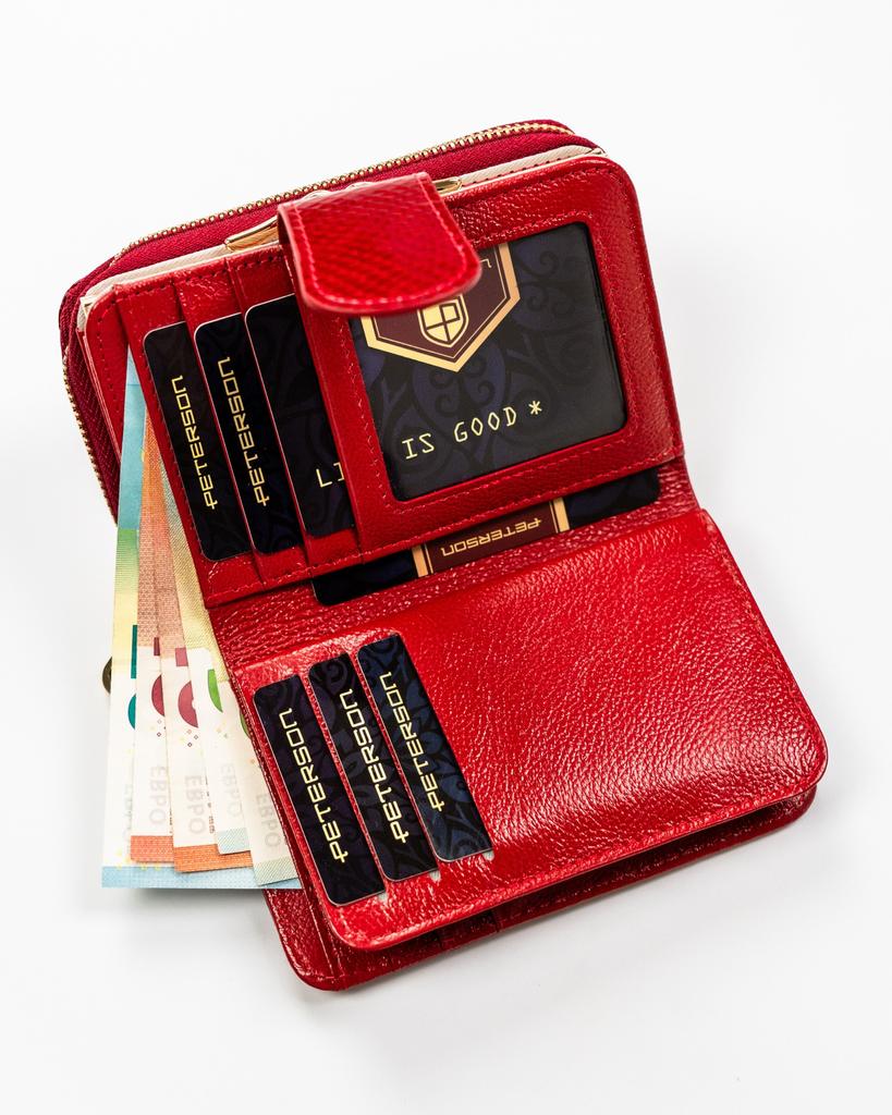 Damski skórzany portfel PTN 425214-DSL-6150 Czerwony