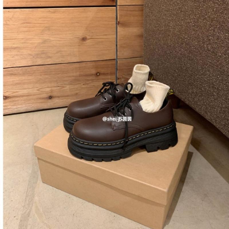 

Shoes lace-up thick-soled heightening casual dr derby small leather shoes women s loafers 34 чёрный