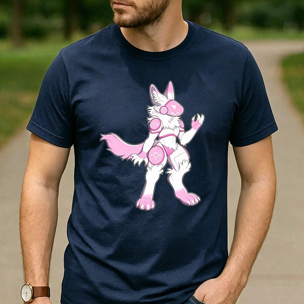 Full Body Pink White Protogen Waving Graphic T Shirt Unisex Crew Neck Short Sleeve Fandom Fan Holiday Gift Top