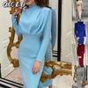 Fashion Autumn Winter Solid Color Print Long Sleeve Casual Dresses