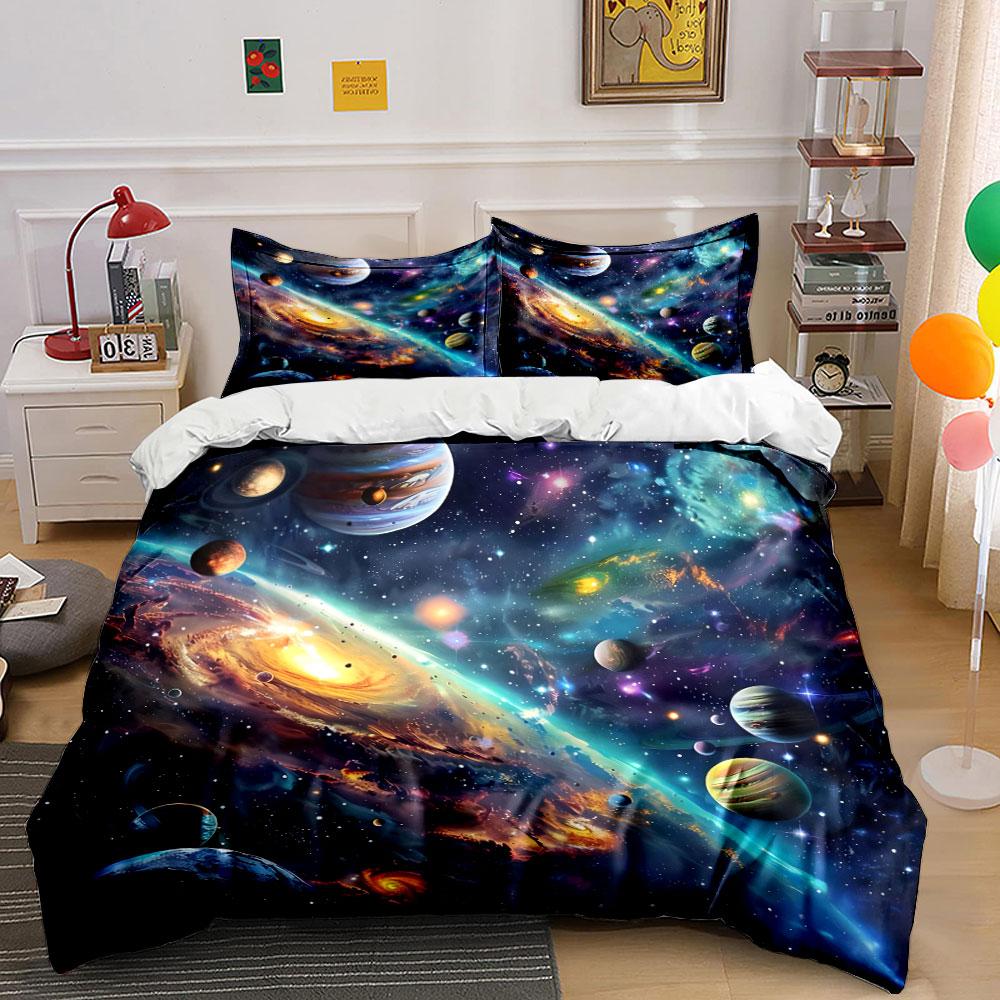 Space Galaxy Decor 3-Piece Set Bedding Set with 1 Duvet Cover 2 Pillowcases Single Double King Queen, Gift