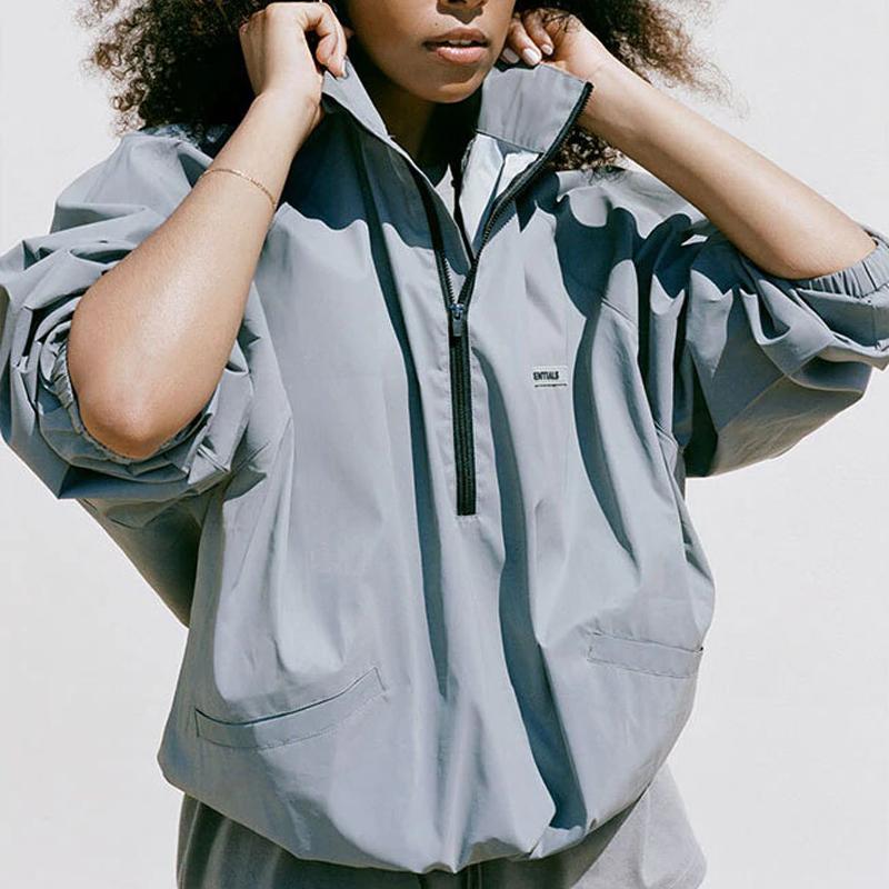Fear of God Essentials SS20 Jacket With Fluorescent Logo and Half-Zip Stand Collar Unisex Jacket Silver FOG-SS20-301