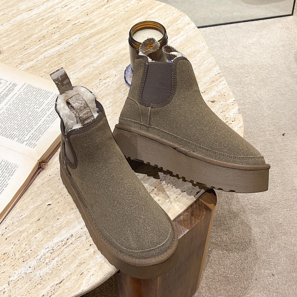 Platform Snow Boots Women's Autumn and Winter New Elastic Band Heightening Cotton Shoes Winter Velvet One Pedal Chelsea