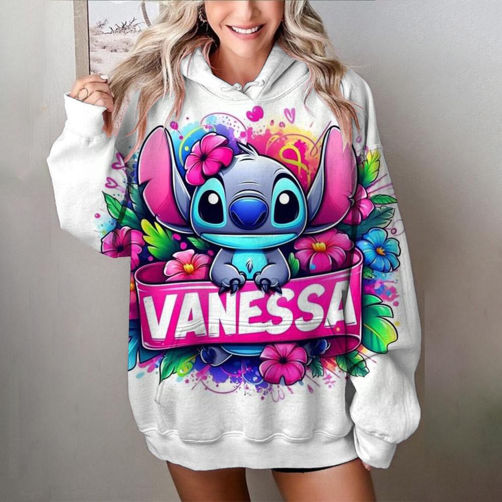 Miniso 2025 Mikiny s 3D potiskem Stitch pro ženy, roztomilý kreslený potisk, dámské módní mikiny s dlouhým rukávem, pouliční styl, podzim/zima, nové pulovry
