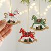 Retro Style Christmas Decor Rocking Horse Ornament, Resin Tree Hanging Decoration with Decorative Gifts Bear Gift Box for Holiday Window Wall
