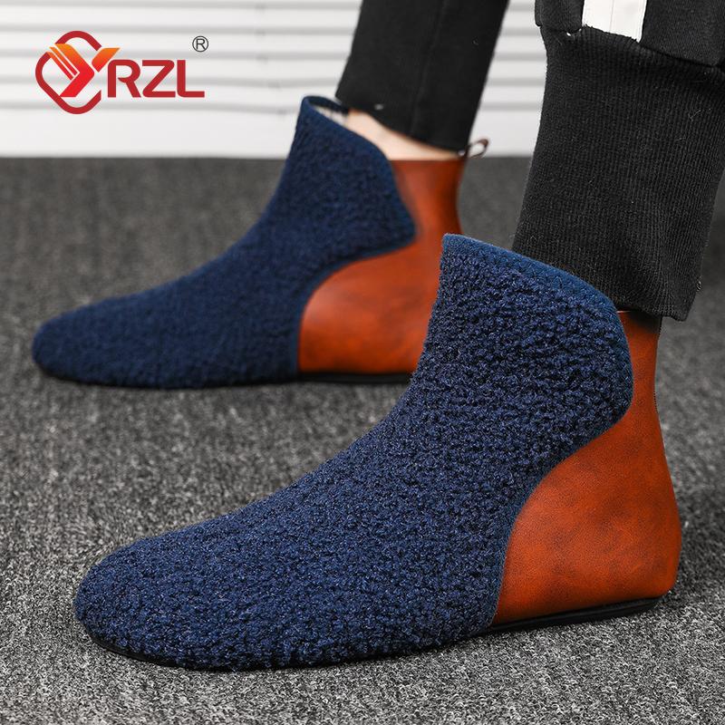Yrzl Winter Cotton Shoes Men High Top Warm Slip On Lightweight Slippers Men Plush Indoor Cotton Loafers Men Winter Warm Shoes