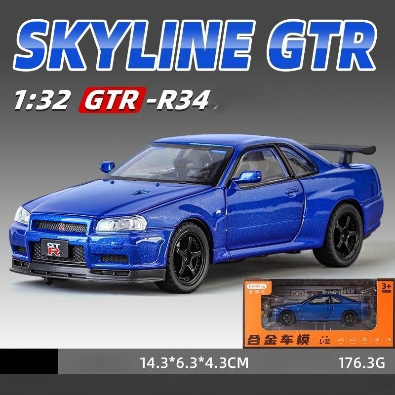 1:32 Nissan GTR R34 Skyline Supercar Alliage Métal Moulé Sous Pression Modèle de Voiture Collection Bureau Intérieur Hobby Ornement Tendance Cadeau d'Anniversaire