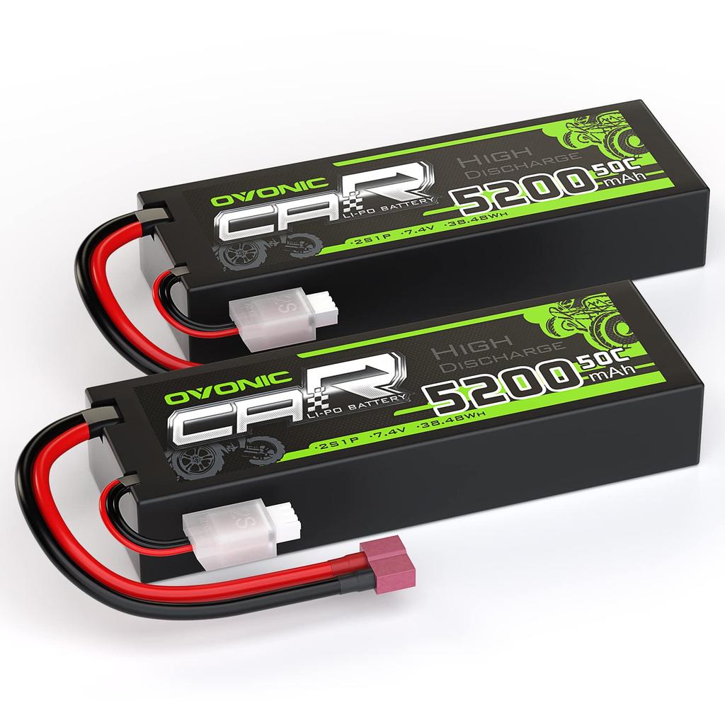 OVONIC 7.4V LiPo 5200mAh 2S 50C Lithium Polymer Battery with Deans T Connector for Various RC Cars, CE, MSDS, UN38.3, RoHS, ISO9001, ISO14001 (Set of