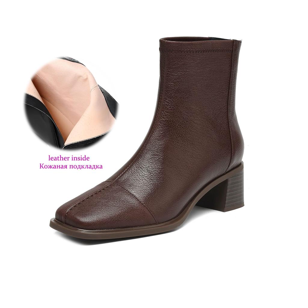 Krazing Pot Sheepskin Autumn Winter Shoes Thick Heels Size 42 Square Toe Zipper Vintage Ankle Boots