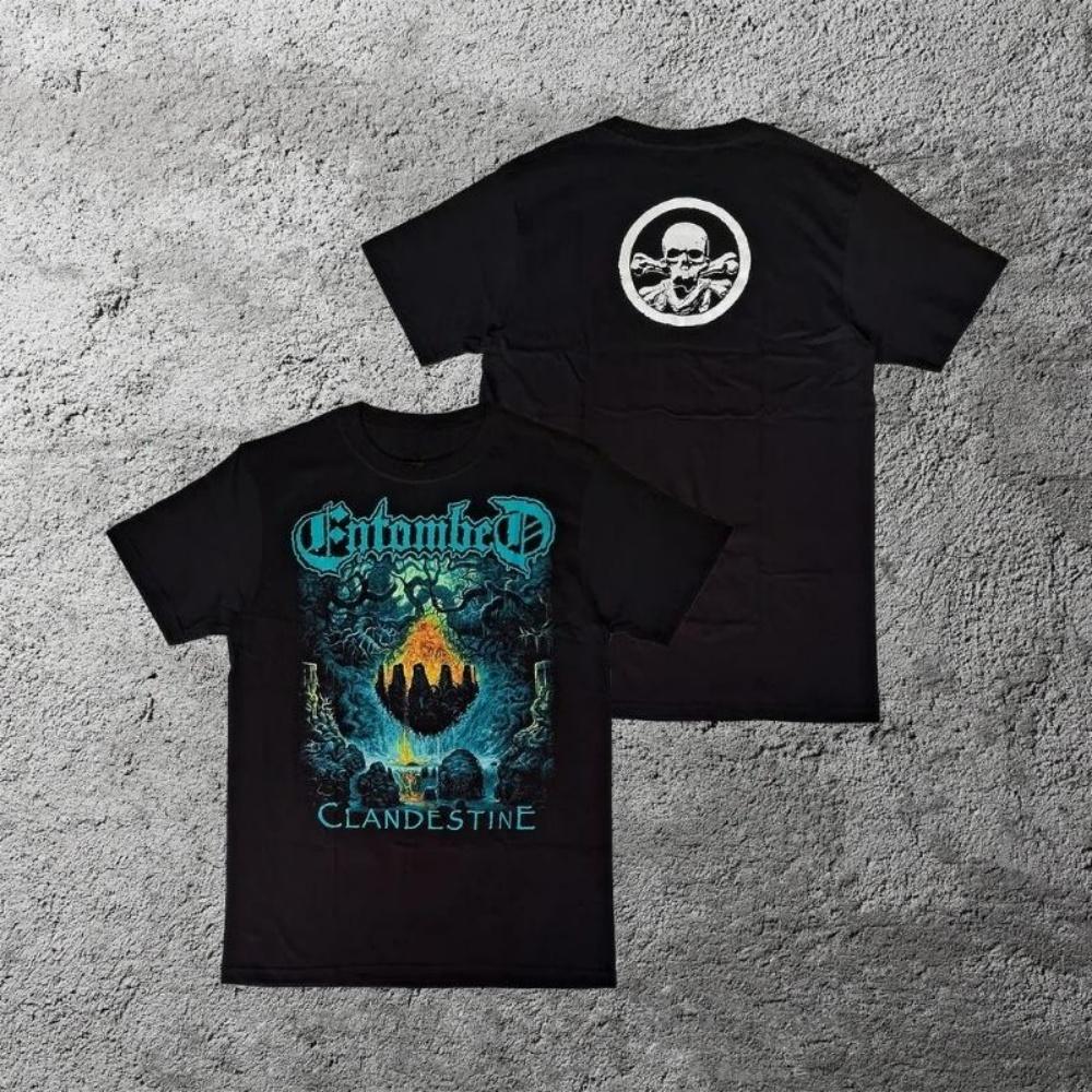 2025 ENTOMBED BAND T-SHIRT Herren CLANDESTINE SCHWEDISCHER DEATH METAL Mode Straße Hip-hop Rock Kurzarm Damen Rundhals Oberteil