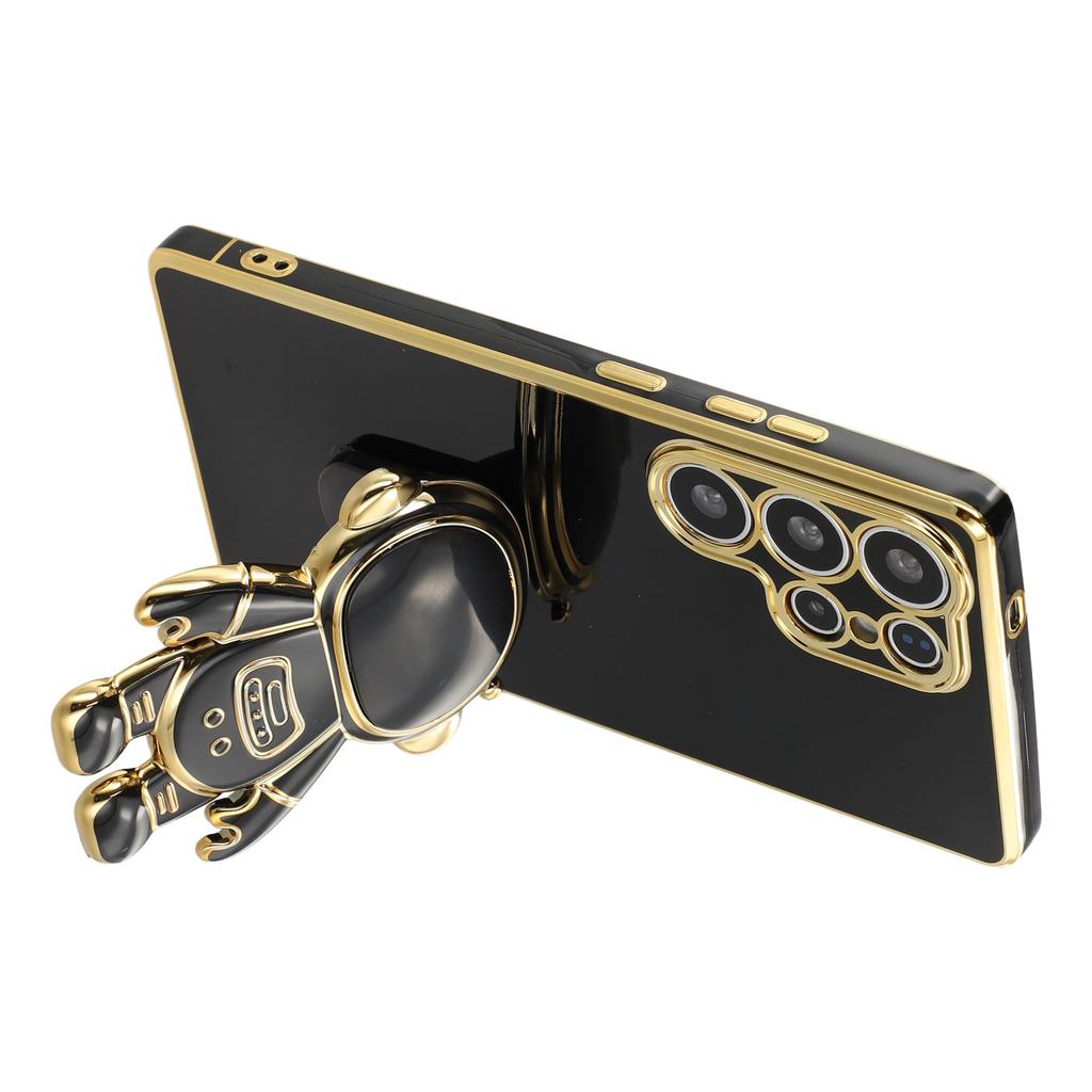 For Samsung Galaxy S24 Ultra Case Electroplating Soft TPU Phone Cover with Astronaut Hidden Kickstand