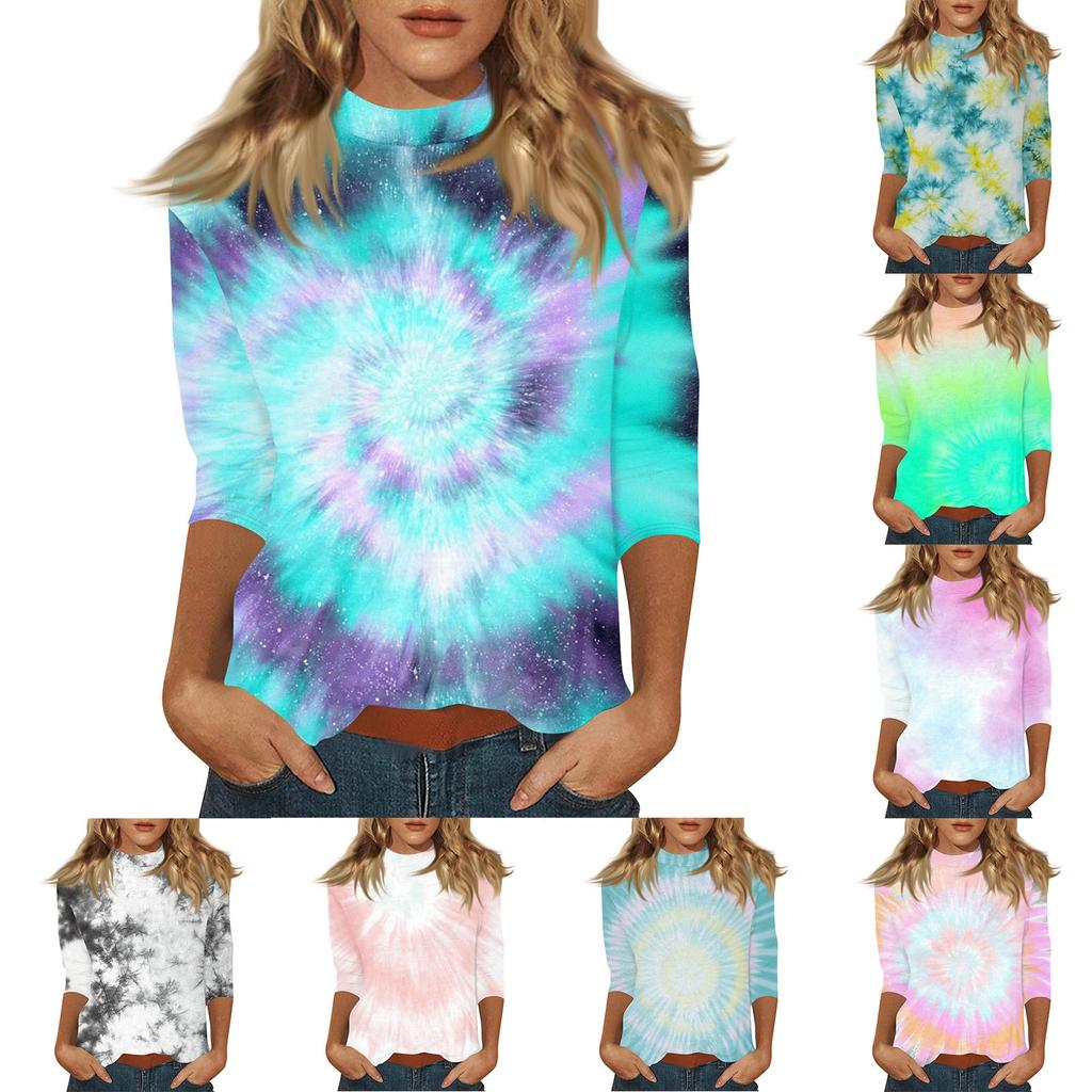 Women's Mock Neck 3/4 Sleeve Printed Top