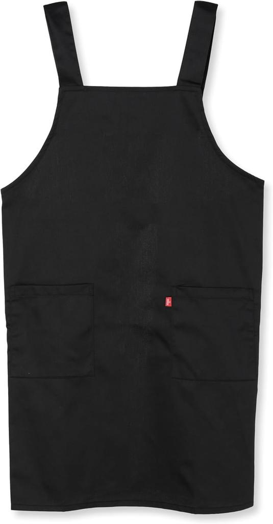Edwin Adjustable Back Solid Side Size L Apron, Two-Level Buttons, Color, H-Shaped, Pockets, Black,